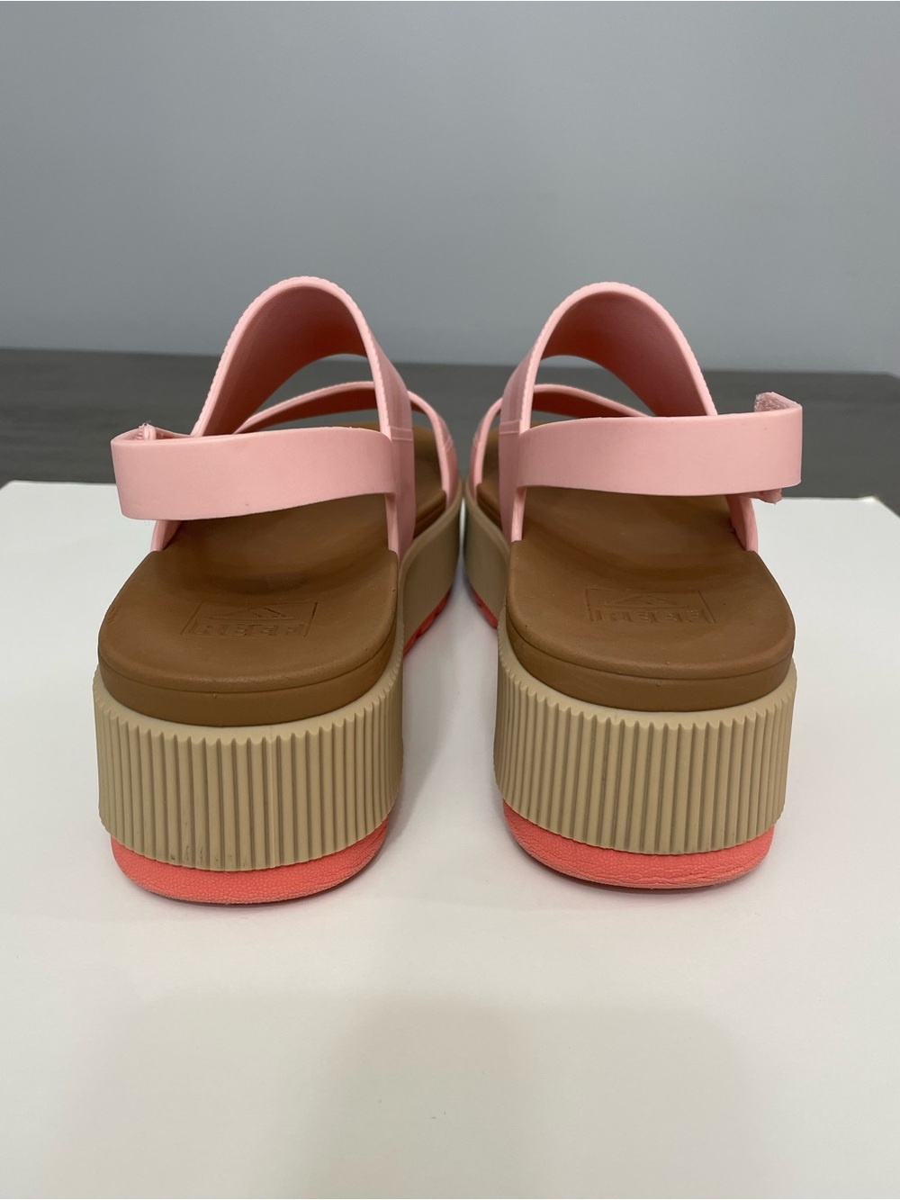 Reef Pink Platform Slingback Sandals with Tan Midsole - Picture 2 of 13